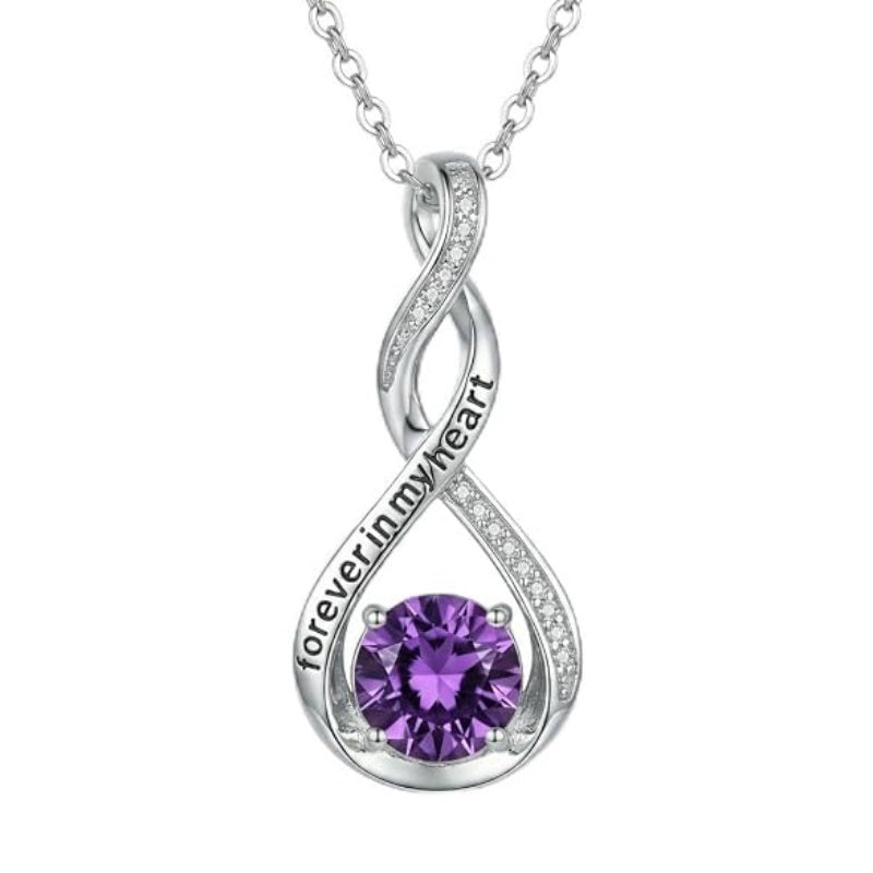 14K Gold Plated 12 Month Birthstone Infinity Twisted Pendant Necklace Mother's Day Christmas Anniversary Birthday Gift