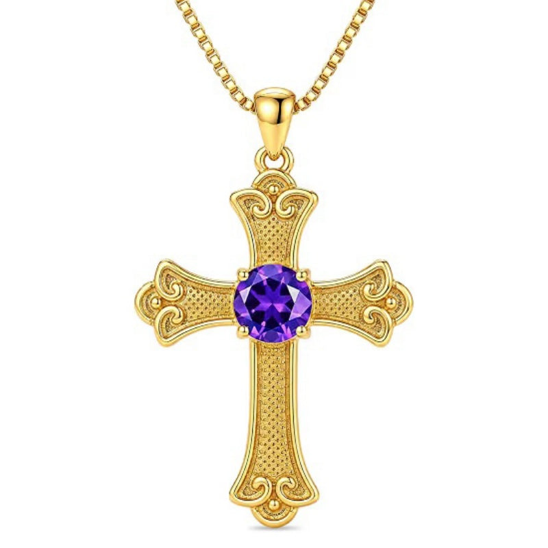 14K Gold Plated  Birthstone Cross Necklace  Pendant Necklace Mother's Day Birthday Gifts for Women