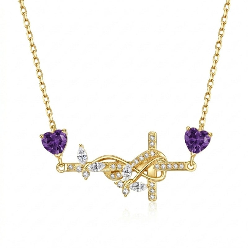 14K Gold Plated Birthstone Butterfly Cross Necklace for Women Anniversary Christmas Birthday Gift