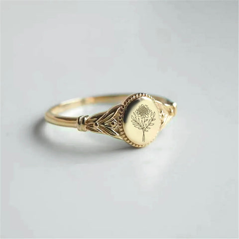Sterling Silver Custom  Birth Flower Ring for Women Birthday Mother's Day Christmas Gifts