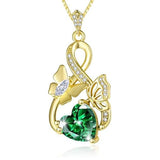 Heart Birthstone 14K  Gold Plated Butterfly Pendant Necklace for Women