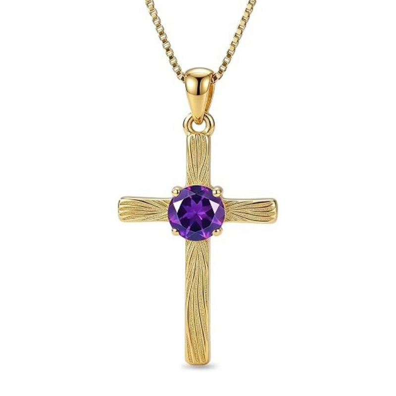 14K Gold Plated  Birthstone Cross Necklace  Pendant Necklace Mother's Day Birthday Gifts for Women