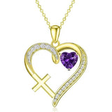14K Gold  Plated 12 Months Birthstone  Heart Cross Pendant Necklace  for Women