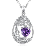Sterling Silver Birthstone Teardrop Tree of Life Pendant Necklace