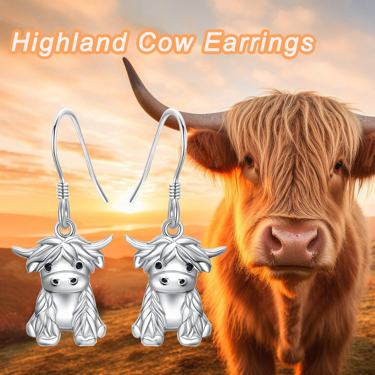 Orecchini Pendenti A Mucca Highland In Argento 925, Gioielli Originali Per Donne E Ragazze