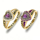 Copper Personalized Birthstone Engraved Class Rings for Women, College Senior High School Ring
