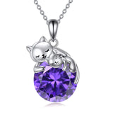 Cat Necklace with Birthstone 925 Sterling Silver Cat Pendant Necklace Gift for Women Daughter Mother