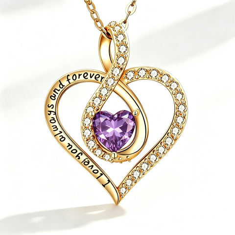14K Gold Plated Love Heart Birthstone Necklace for Women