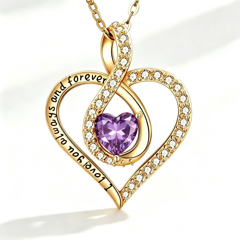 14K Gold Plated Love Heart Birthstone Necklace for Women
