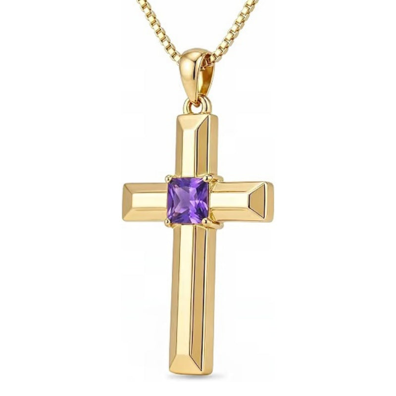 14K Gold Plated  Birthstone Cross Necklace  Pendant Necklace Mother's Day Birthday Gifts for Women