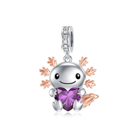 Sterling Silver Birthstone Axolotl  Bead Charm for Axolotl Lovers