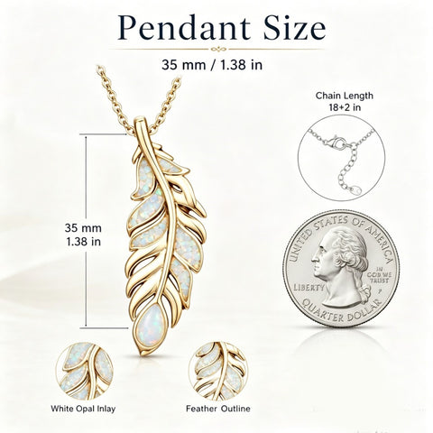 14K Gold Plated Feather Pendant Necklace for Women