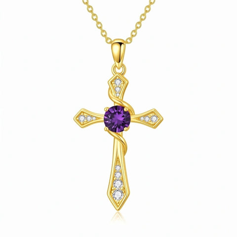 14K Gold Plated Birthstone Infinity  Cross Pendant NecklaceJewelry for Women