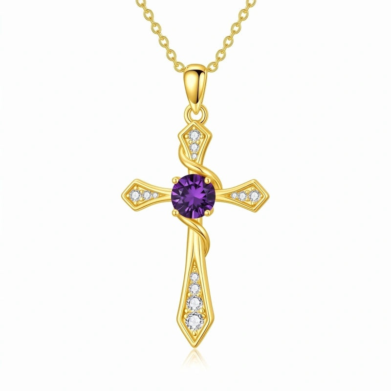 14K Gold Plated Birthstone Infinity  Cross Pendant NecklaceJewelry for Women
