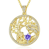 14K Gold Plated Birthstone Tree of Life Mother Child Necklace for Women