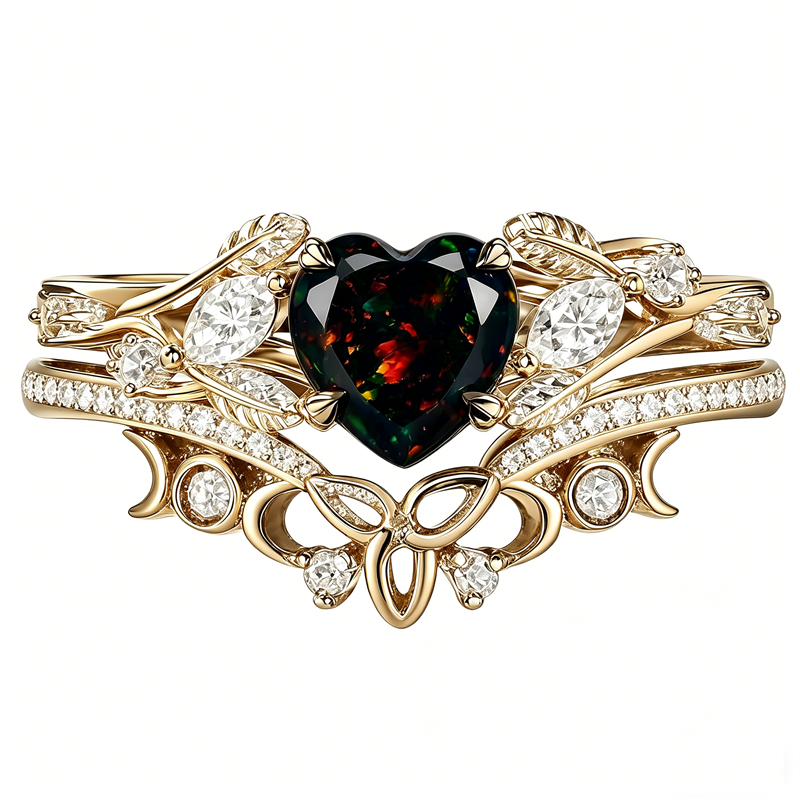 Sterling Silver 10K  14K  18K  Gold Personalized Engraved Black Opal Engagement Wedding Promise Ring for Her