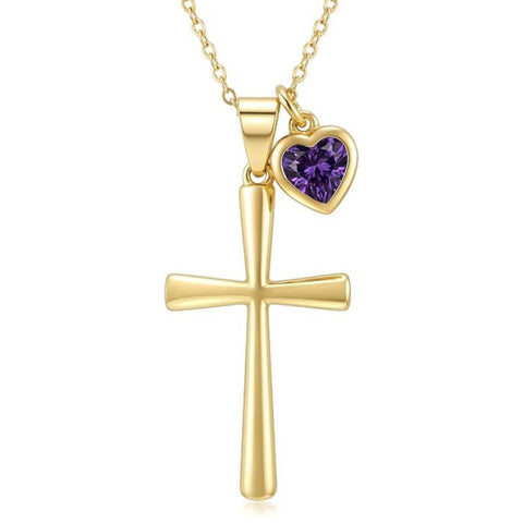 14K Gold  Plated Birthstone Cross Faith Necklace for Women