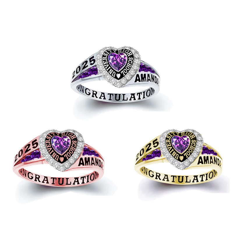 Sterling Silver Personalized Birthstone Engraved Class Rings for Women, College Senior High School Ring