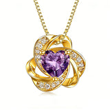 10K 14K 18K Gold 12 Months Birthstones  Love Knot Pendant Necklace