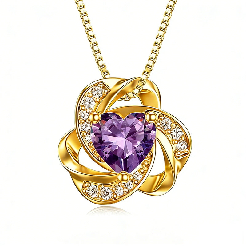 10K 14K 18K Gold 12 Months Birthstones  Love Knot Pendant Necklace