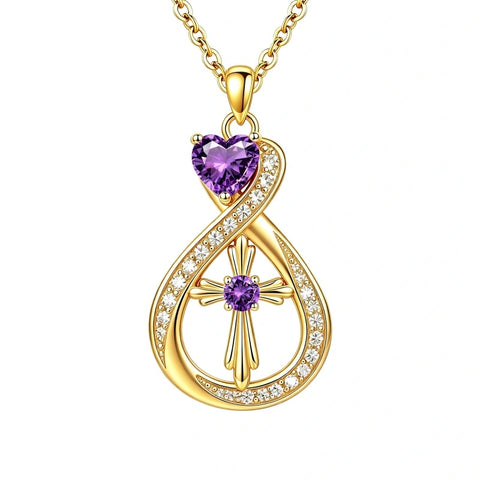 14K Gold Plated Infinity Birthstone  Butterfly Cross Necklace for Women