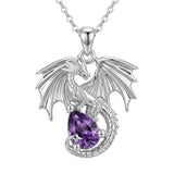 Sterling Silver Dragon Birthstone Necklace Jewelry Gifts for Dragon Lovers, Birthday Anniversary