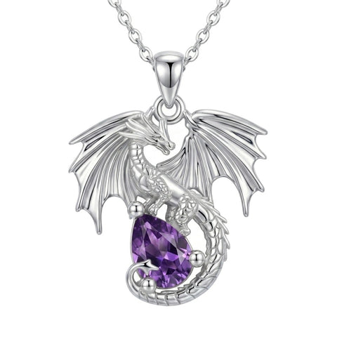 Sterling Silver Dragon Birthstone Necklace Jewelry Gifts for Dragon Lovers, Birthday Anniversary