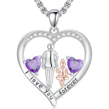 Sterling Silver Birthstone Father-Daughter Pendant Necklace Engraved with I Love You Forever