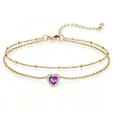 Sterling Silver Birthstone Double Layer Anklet for Beach Weddings, Summer Vacations & Pool Parties