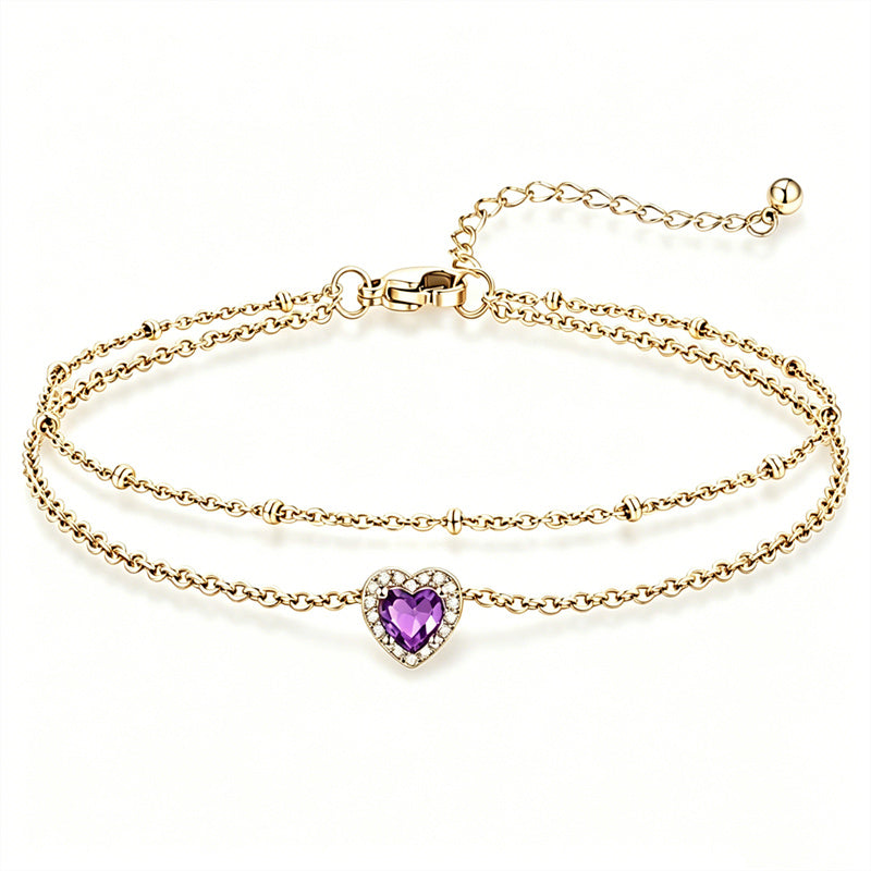 Sterling Silver Birthstone Double Layer Anklet for Beach Weddings, Summer Vacations & Pool Parties