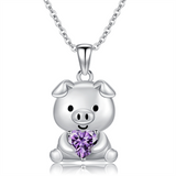 Sterling Silver 12 Month Birthstones Pig Pendant Necklace