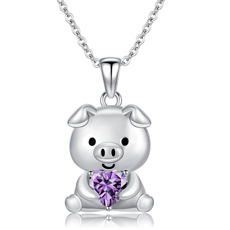 Sterling Silver 12 Month Birthstones Pig Pendant Necklace