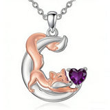 Sterling Silver 12 Month Birthstone Fox Pendant Necklace for Women