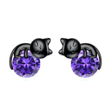 Sterling Silver Birthstone Cat Stud Earrings