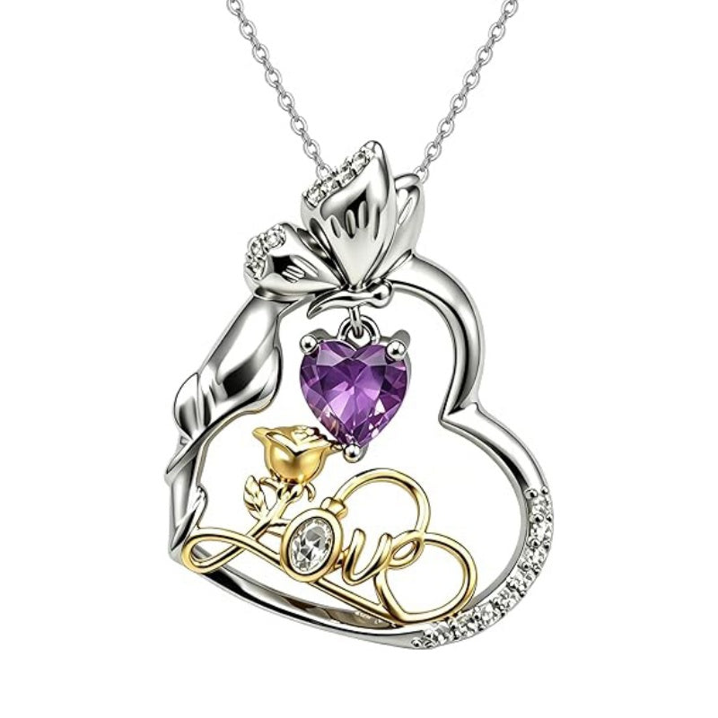14K Gold Plated Birthstone Love Rose Pendant Necklace Anniversary Christmas Birthday Jewelry Gifts for Women