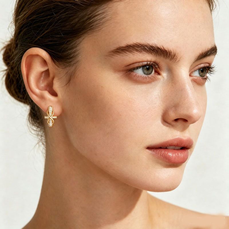 14K Gold Plated Cubic Zirconia Cross Infinity Hoop Earrings for Women
