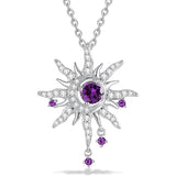 Sterling Silver Birthstone Sun Moon Pendant Necklace for Women