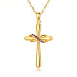 14K Gold Plated Birthstone Infinity  Cross Pendant NecklaceJewelry for Women