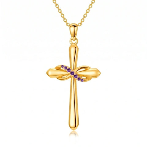 14K Gold Plated Birthstone Infinity  Cross Pendant NecklaceJewelry for Women