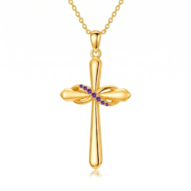 14K Gold Plated Birthstone Infinity  Cross Pendant NecklaceJewelry for Women