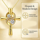 14K Gold Plated Dainty Heart Birthstone Pendant Cross Necklace for Women Religious Gift