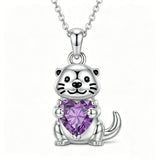 Sterling Silver 12 Month Birthstones Hedgehog Pug Fox Otter Pendant Necklace Gifts for  Birthday, Christmas, Graduation