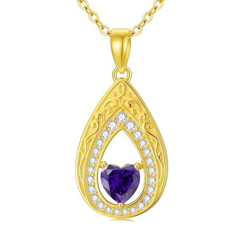 Vintage Teardrop Birthstone 14K Yellow Gold Plated Pendant Necklace for Women