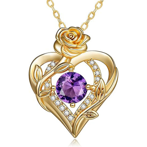 Sterling Silver Birthstone Rose Necklace for Women