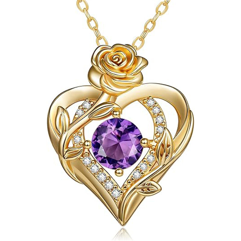 Sterling Silver Birthstone Rose Necklace for Women