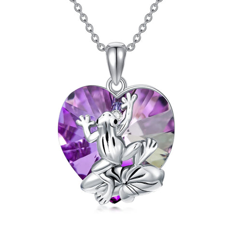Sterling Silver Crystal Birthstone Frog Pendant Necklace