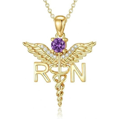 14K Gold  Plated Nurse Caduceus Necklace for Women  RN Registered Graduation Gift