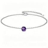 Sterling Silver Simple Dainty Round Heart Birthstone Single Layer Charm Anklet
