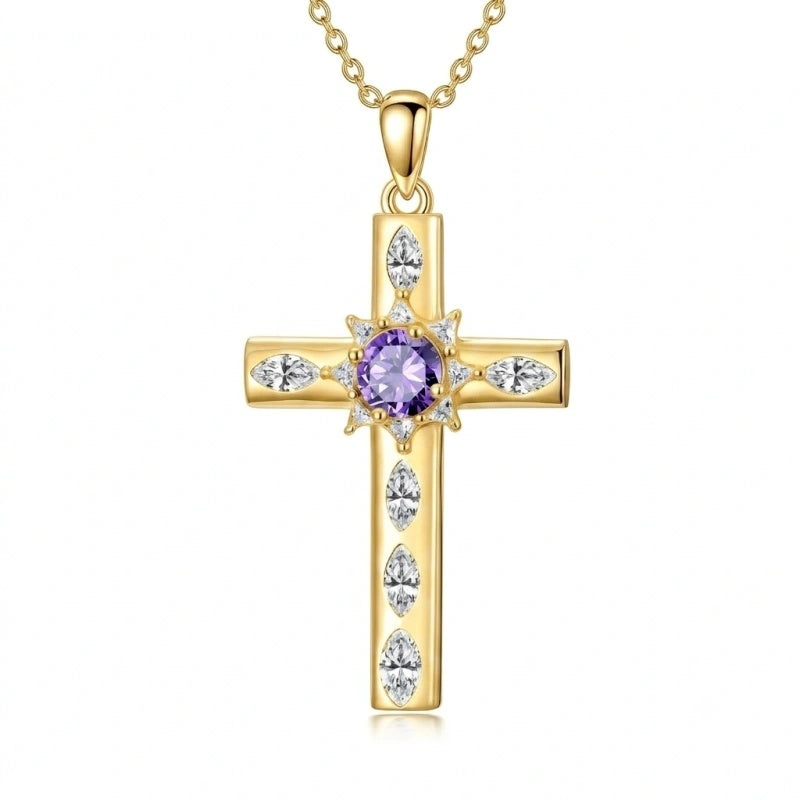 14K Gold Plated Birthstone Infinity  Cross Pendant NecklaceJewelry for Women