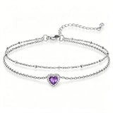 Sterling Silver Birthstone Double Layer Anklet for Beach Weddings, Summer Vacations & Pool Parties